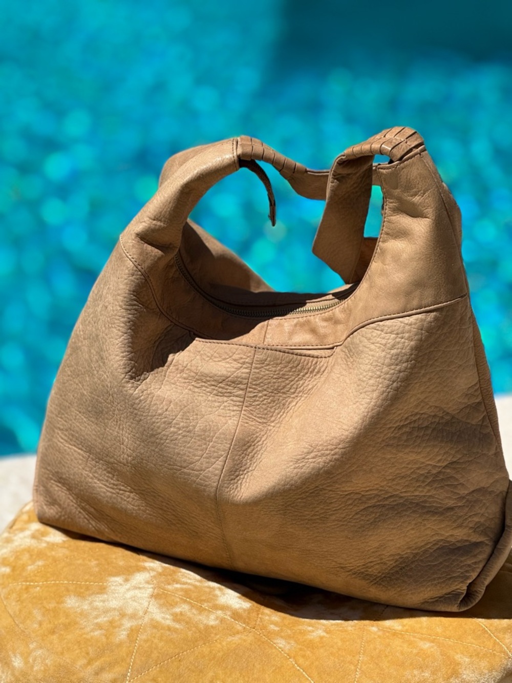 HOBO Beige Suede Hobo Shoulder Bag